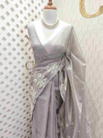 Tissue silk with 3 flower plant design on border - Image 11