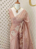 Tissue silk with 3 flower plant design on border