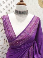 Tussar with lambani work and bullion knot on border - Image 5