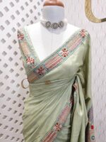 Tussar with lambani work and bullion knot on border - Image 2
