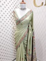 Tussar with lambani work and bullion knot on border