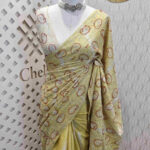 Tussar with bias tie and contrast knot strock thread work