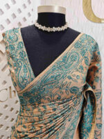 Tussar with mehandi mango kantha work - Image 4