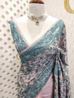 Tussar with mehandi mango kantha work - Image 2