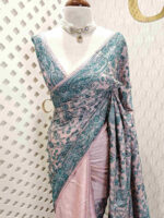 Tussar with mehandi mango kantha work