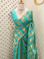 Organza banarasi with thick golden strips - Image 5