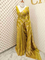 Organza banarasi with thick golden strips - Image 7