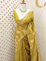 Organza banarasi with thick golden strips - Image 8