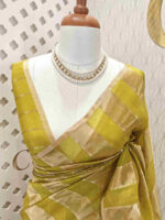 Organza banarasi with thick golden strips - Image 9