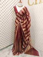 Organza banarasi with thick golden strips - Image 10