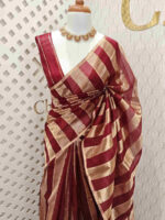 Organza banarasi with thick golden strips - Image 14
