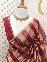 Organza banarasi with thick golden strips - Image 21