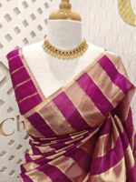 Organza banarasi with thick golden strips - Image 18