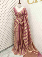 Organza banarasi with thick golden strips - Image 17