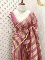 Organza banarasi with thick golden strips - Image 16
