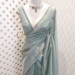 Tissue silk with stone work motif and scalp border