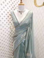 Tissue silk with stone work motif and scalp border