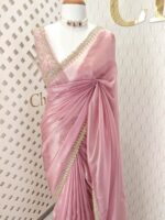Tissue silk with golden cut beads zigzag