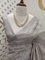 Tissue silk with half flower work in box pattern - Image 14