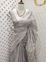 Tissue silk with half flower work in box pattern - Image 13
