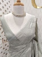Tissue silk with half flower work in box pattern - Image 11