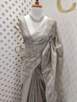 Tissue silk with half flower work in box pattern - Image 9