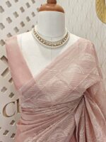 Tissue silk with half flower work in box pattern - Image 2