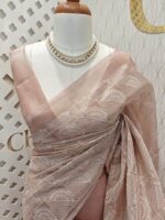 Tissue silk with half flower work in box pattern - Image 4