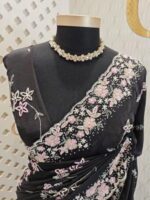 Crepe georgette with sugar beads and sequance floral design - Image 2