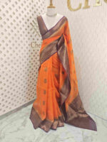 Organza banarasi with flower plant buttas and contrast boarder - Image 3