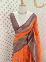 Organza banarasi with flower plant buttas and contrast boarder
