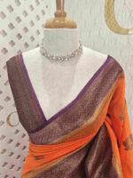 Organza banarasi with flower plant buttas and contrast boarder - Image 2
