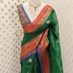 Organza banarasi with double colour boarder and leaf buttas