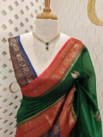 Organza banarasi with double colour boarder and leaf buttas - Image 3