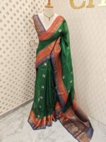 Organza banarasi with double colour boarder and leaf buttas - Image 4