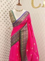 Organza banarasi with double colour boarder and leaf buttas - Image 5