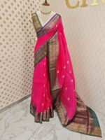Organza banarasi with double colour boarder and leaf buttas - Image 6