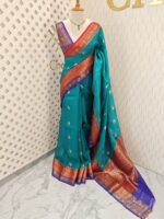 Organza banarasi with double colour boarder and leaf buttas - Image 8