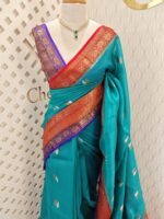 Organza banarasi with double colour boarder and leaf buttas - Image 10