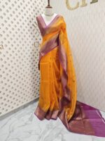 Organza banarasi with 2 flower buttas and contrast boarder - Image 8