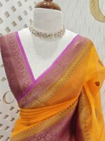 Organza banarasi with 2 flower buttas and contrast boarder - Image 9