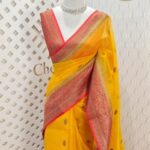 Organza banarasi with 2 flower buttas and contrast boarder