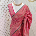 Soft katan with 3 flower creeper plant and leafy design