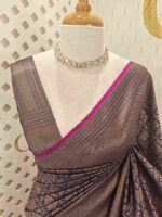 Soft katan with lotus like flower buttas and veiny design - Image 19