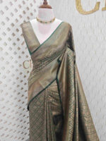 Soft katan with lotus like flower buttas and veiny design - Image 11