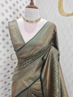 Soft katan with lotus like flower buttas and veiny design - Image 13