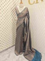 Soft katan with lotus like flower buttas and veiny design - Image 2