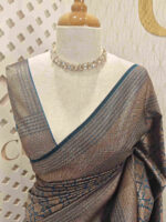 Soft katan with lotus like flower buttas and veiny design - Image 4
