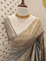Tussar banarasi double shade with double boarder -sea green + sea blue - Image 5