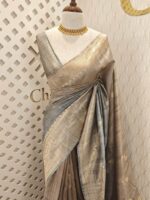 Tussar banarasi double shade with double boarder -sea green + sea blue - Image 6